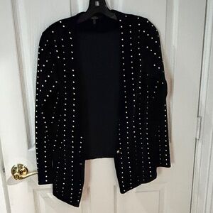 Zara Black Open Front blazer gold studs size small velour